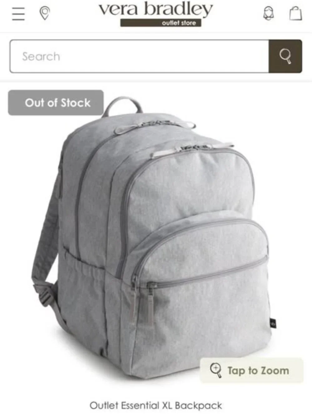 Vera Bradley Outlet Essential XL Backpack-Heather Gray